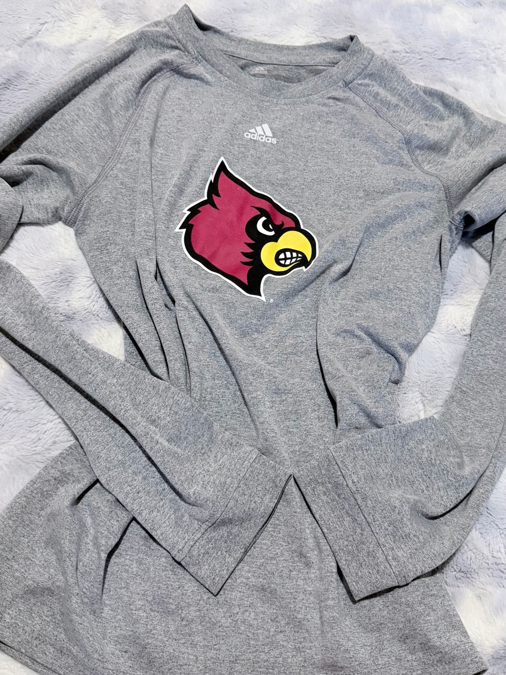 adidas kids Heather Gray Crewneck Sweatshirt with Cardinal & Yellow Logo